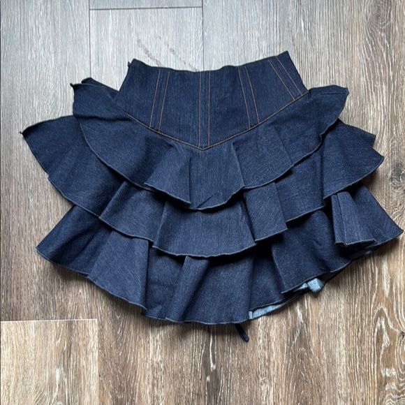 Ofuure Dark Blue Denim Ruffle Skirt Set - Picture 4 of 9